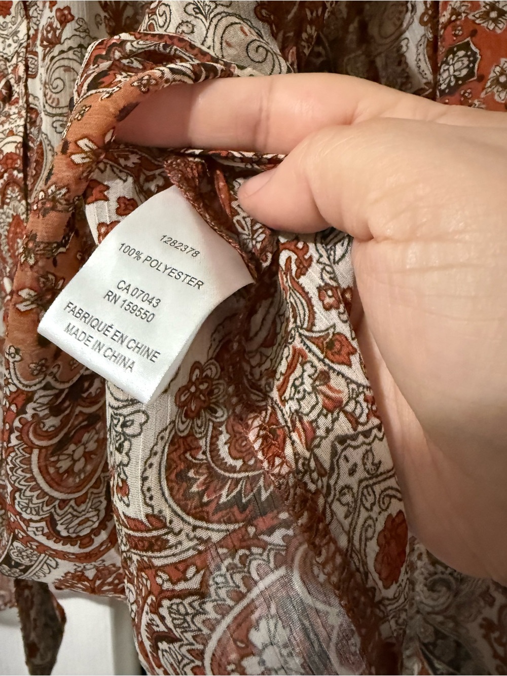 Joie Rust and Cream Paisley Button-Up Blouse - S - Picture 3 of 14